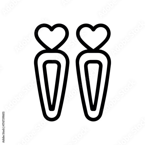 Heart shaped hair clips barrettes simple vector line art icon
