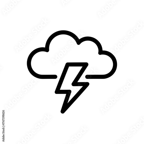 Minimalist storm cloud and lightning outline vector icon