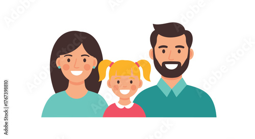 Happy family portrait - Father, mother, and daughter smiling together.