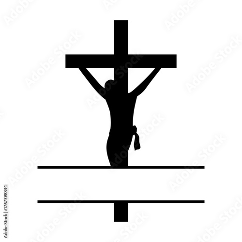 Crucified Jesus Christ monogram svg cut file. Isolated vector illustration.