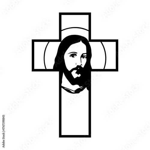 Christian cross with Jesus Christ svg cut file. Isolated vector illustration.