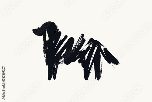 Dog abstract brush stroke ink illustration vector