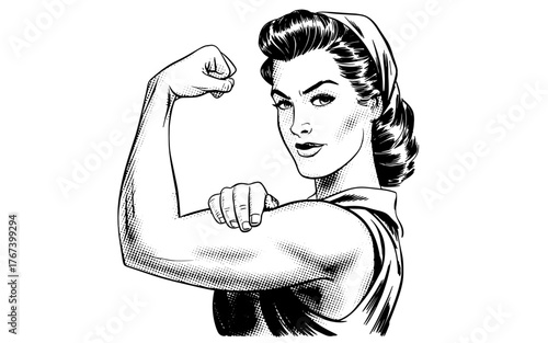 a confident woman flexing her bicep, symbolizing empowerment, strength, determination, and female confidence.
