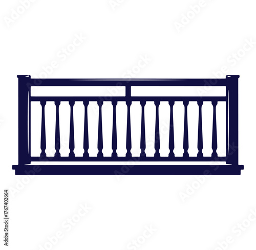 Detailed vector illustration of a classical balustrade design in a dark blue silhouette