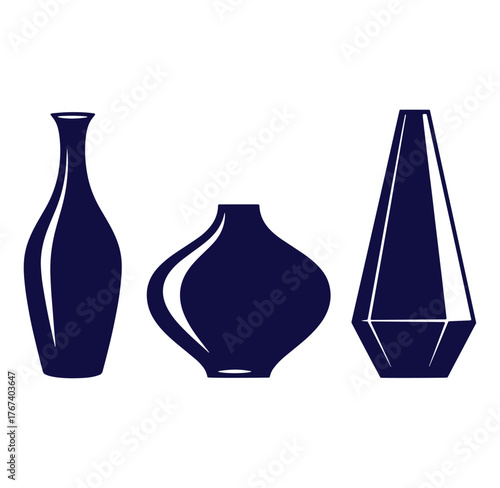 Elegant blue vase collection minimalist decorative design elements for interior decor