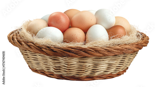 Wallpaper Mural Basket of fresh eggs arranged neatly in woven container isolated on white background natural organic farm food product Torontodigital.ca