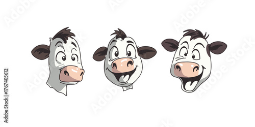 vector illustration adorable cartoon cow heads collection