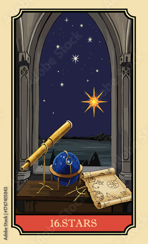  The stars. A comic-style fantasy card from the Lenormand Oracle deck. The classic 5:3 ratio for divination cards.