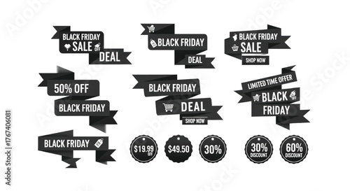 Vector set of Black Friday Sale Badges and Labels ideal for creating special offer campaign graphics