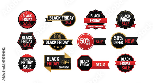 Bold and modern Black Friday discount badge collection for promotional sale design and marketing materials