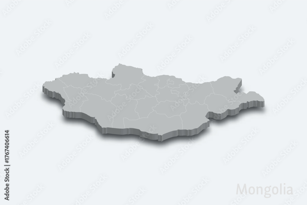 Fototapeta premium Mongolia 3d map with borders regions