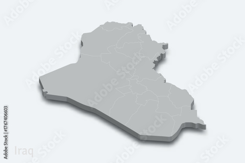 Iraq 3d map with borders regions