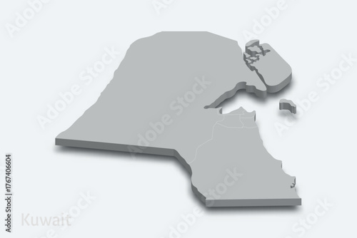 Kuwait 3d map with borders regions