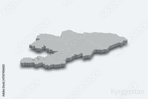 Kyrgyzstan 3d map with borders regions