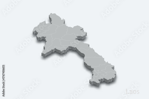 Laos 3d map with borders regions