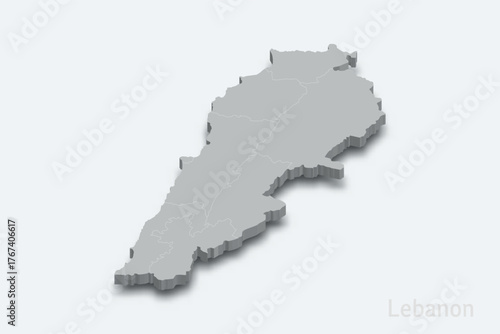 Lebanon 3d map with borders regions