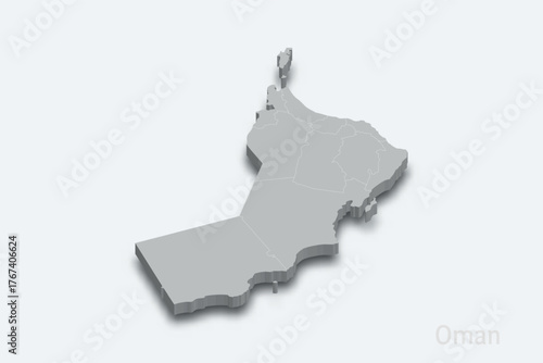 Oman 3d map with borders regions