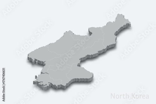 North Korea 3d map with borders regions