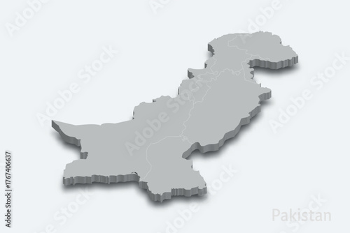 Pakistan 3d map with borders regions