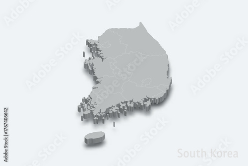 South Korea 3d map with borders regions