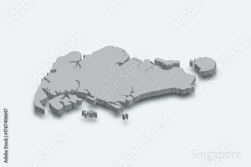 Singapore 3d map with borders regions