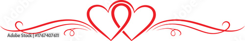 Intertwined red hearts with swirling flourishes a simple graphic design