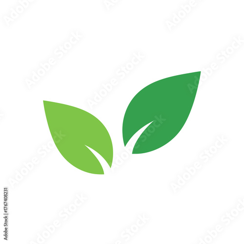 Green leaves icon simple illustration of two leaves nature and freshness