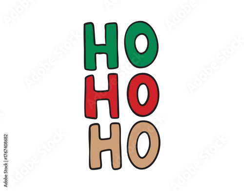 Ho ho ho colorful lettering clipart, Christmas phrase word art, single element, hand drawn.