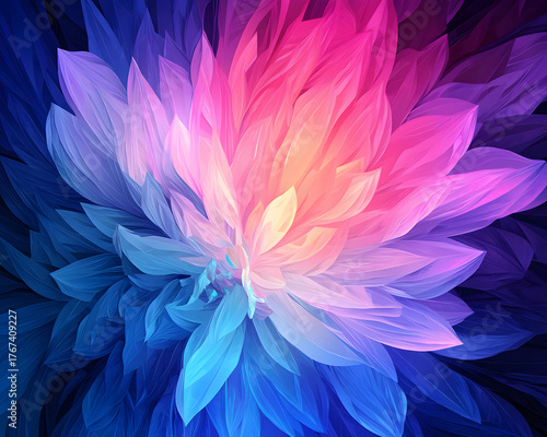 abstract icy glow fine art photography Vibrant digital flower in stunning colors. macro frozen sculpture with luminous detail luxury ice texture and reflective surface