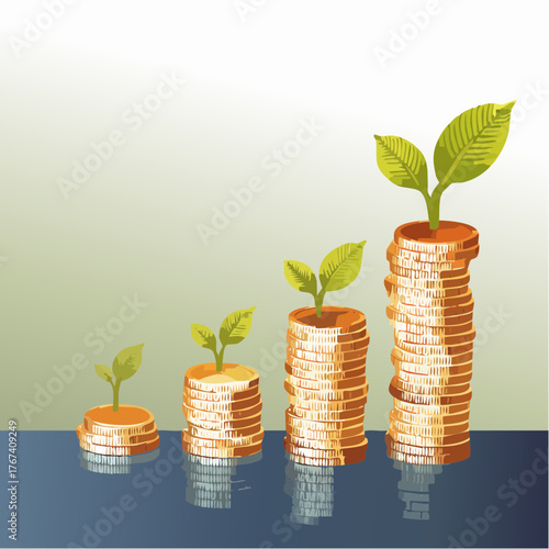 投資の成長を象徴するコインと新芽のイラスト