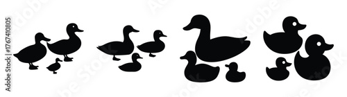 Charmingsilhouetteofduckfamilymotherandducklingswalkingtogethersilhouettedwildlifeart