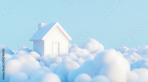 Wallpaper Mural Dreamy white house nestled in soft clouds ethereal peaceful serene high resolution photo Torontodigital.ca