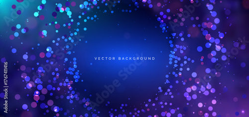 Abstract dot blue and pink overlapping with bokeh on dark blue background.