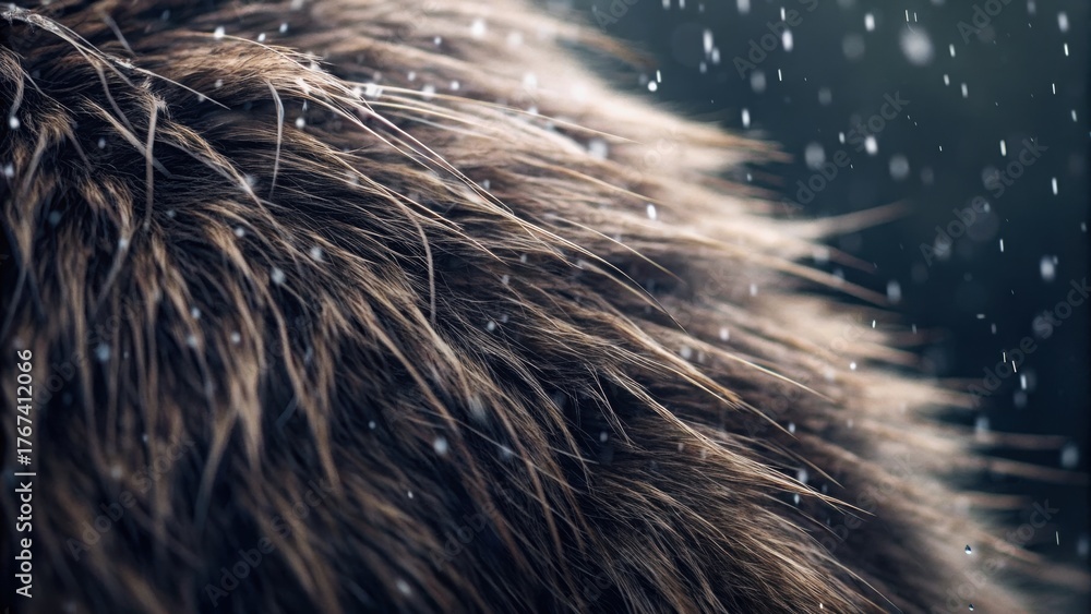 Fototapeta premium Close-up of textured fur with droplets of water, highlighting nature’s details and the beauty of animal features.
