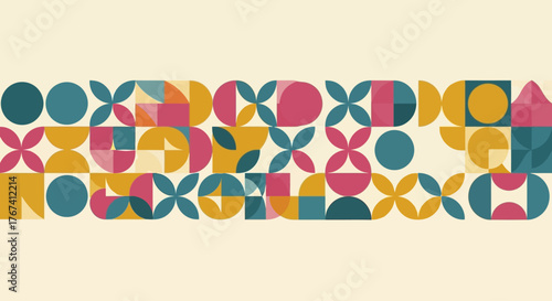 Abstract geometric mosaic pattern featuring a vibrant, retro color palette for modern digital backgrounds