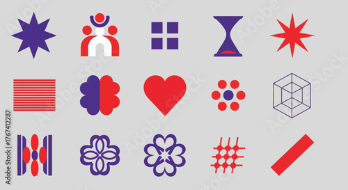 A versatile collection of abstract geometric shapes and modern symbols, inspired by brutalist and y2k graphic design aesthetics