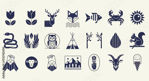 A curated collection of stylized nature and animal icons, featuring minimalist designs with a modern folk aesthetic for creative projects