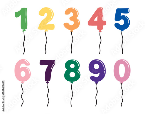 Number Balloons vector. Icon design illustration. set, doodle hand drawn, for stickers, logos, branding, social media and printable.