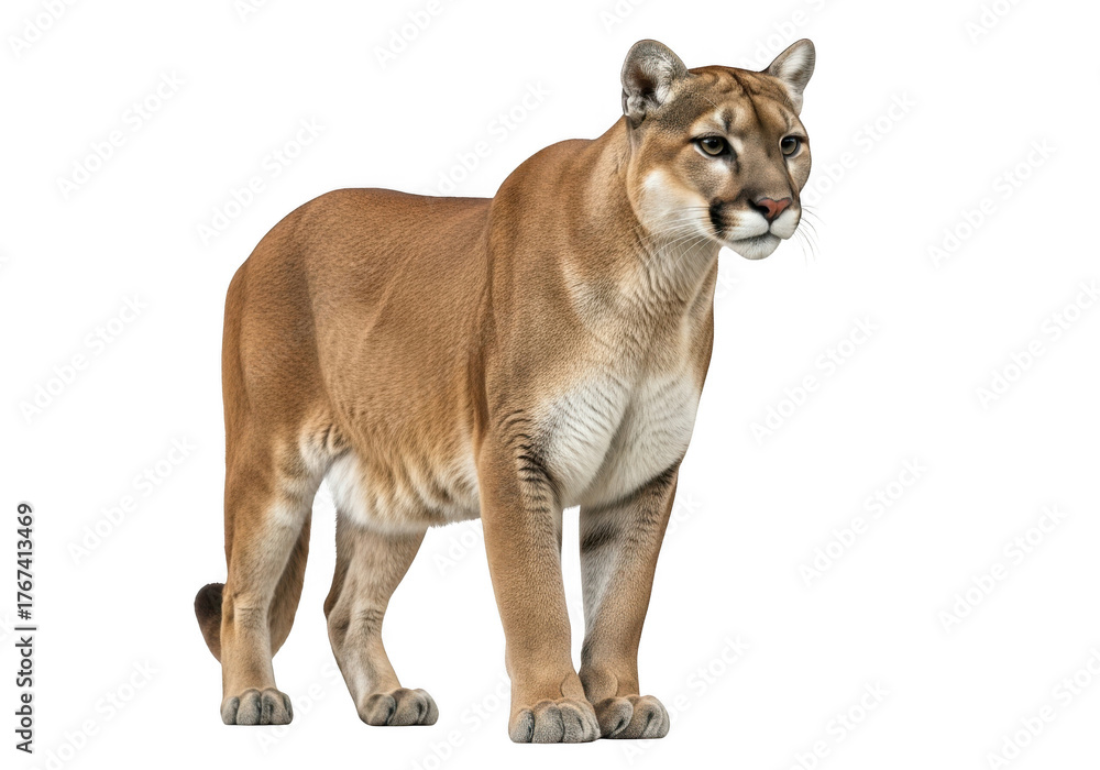 Obraz premium Full body mountain lion stock photo, wildlife animal photography, cougar image, predator, feline, mammal, isolated on transparent background