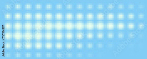 Star shaped trendy halftone pattern smooth curved line ultra wide 32:9 aspect ratio light blue vector abstract background. Half tone grid graphic glitter effect panoramic ultrawide