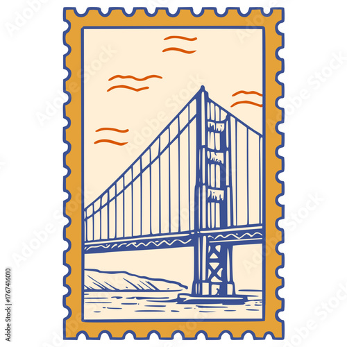Golden Gate Bridge San Francisco postage stamp vector icon