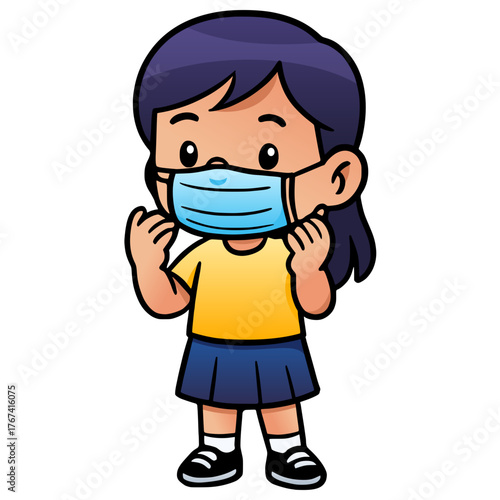 Girl wearing face mask health protocol vector illustration