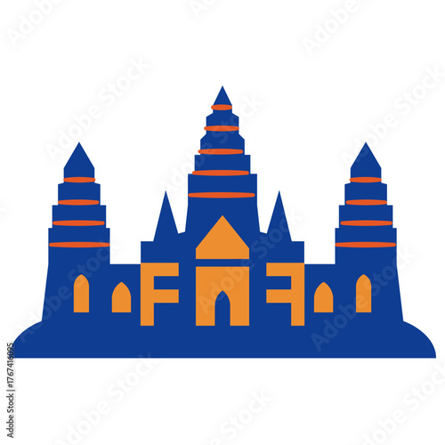 Angkor Wat Siem Reap Cambodia flat landmark vector icon