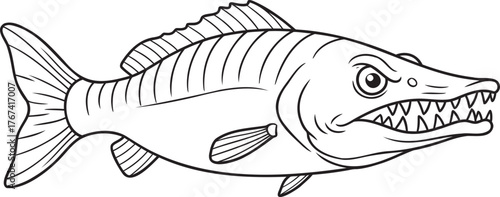 Menacing barracuda with sharp teeth, perfect for bold designs and edgy concepts, a powerful symbol of marine life, originally created as scalable vector art
