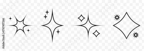 Different star shapes. Stars icon collection. Black stars icon set. Sparkle star icon set. Vector illustration On Transparent Background. EPS 10.