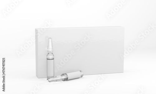 Glass ampoules with box isolated mockup 3D rendering