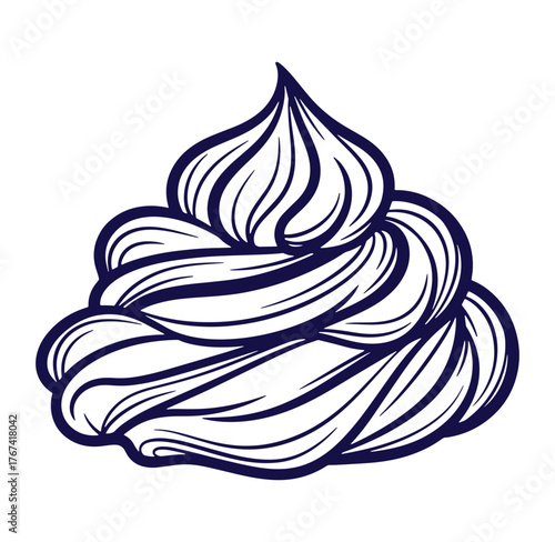 Hand drawn illustration of whipped cream swirl in indigo color for dessert or bakery designs