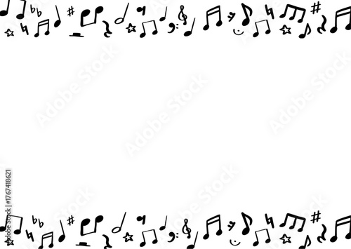 手描きのシンプルな音符と音楽記号の背景フレームイラスト