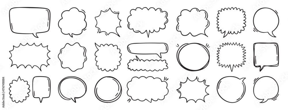 Obraz premium Hand drawn sketch speech bubble elements doodle dialog frames
