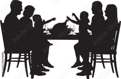 Silhouette Family Meal Scene People Around Table Festive Occasion Dinner Illustration